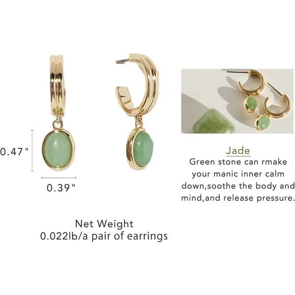 Simple Natural Green Aventurine Stone Jewelry Set for Women,Hoop Earrings,Bracel - Picture 6 of 6